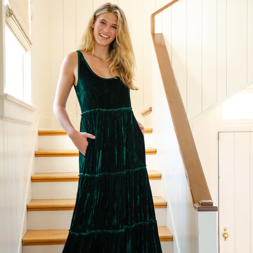 Green velvet Maxi Dress